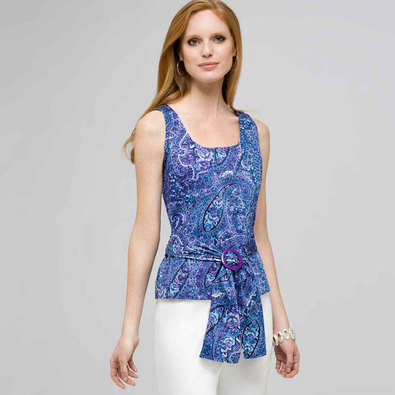 Paisley Sleeveless Shirt With Tie Front., , large