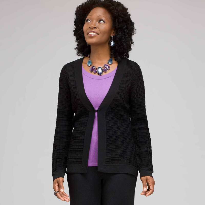Long Sleeve Texture Stitch Cardigan, , large