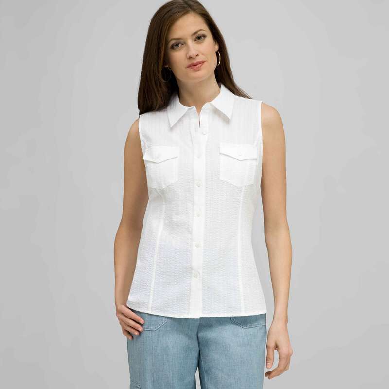 Sleeveless Button Down Blouse., , large