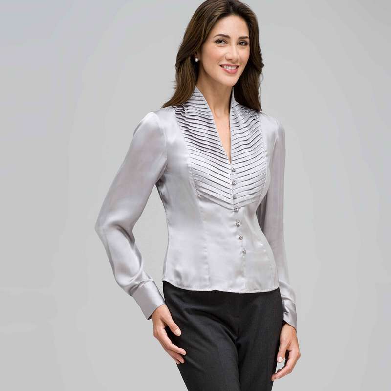 Pleated Bib Long Sleeve Shirt, , large