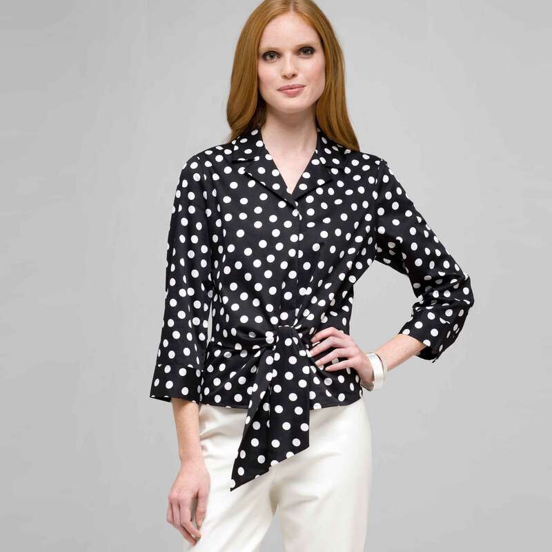 Dot Tie Front Blouse, , large