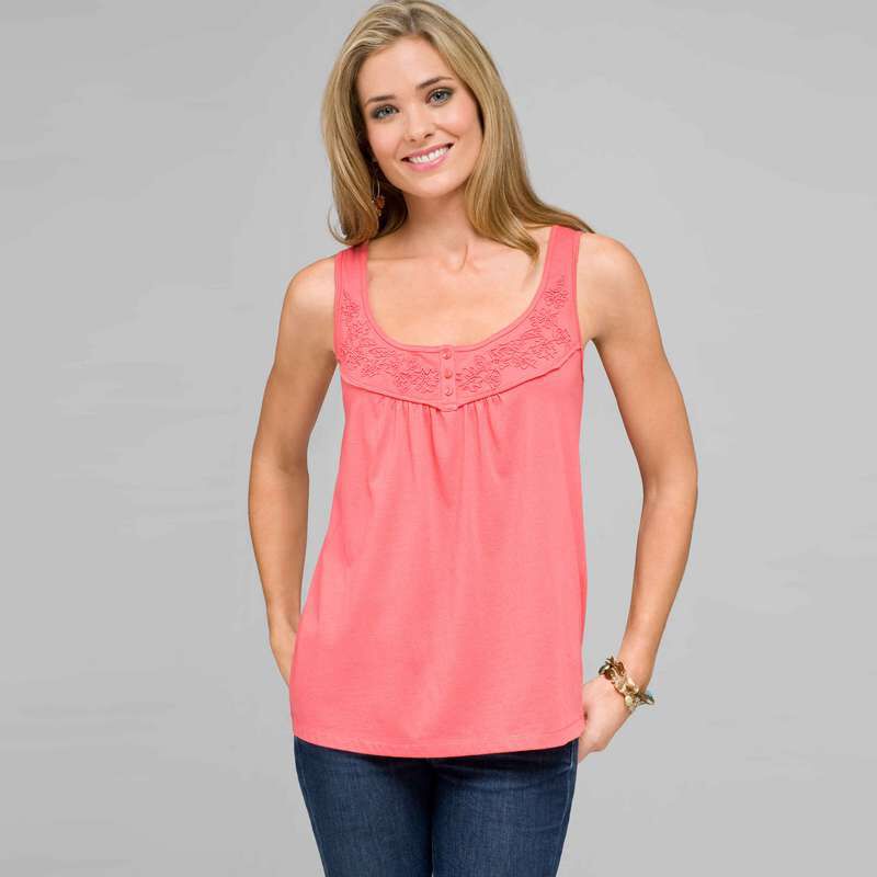 Scoop Neck Tank With Embroidery, , large