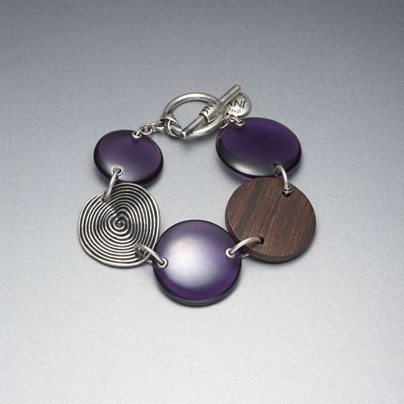 Silver and Purple Button Bracelet, , large