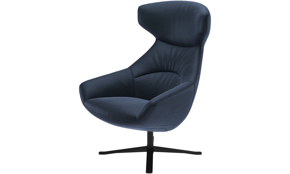 Armchairs - Porto chair with reclining back function and swivel base - Blue - Leather